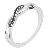 10K White Gold Black Diamond Stackable Eternity Ring Crossover Twisted Band - Syzjewelry