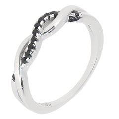 10K White Gold Black Diamond Stackable Eternity Ring Crossover Twisted Band - Syzjewelry