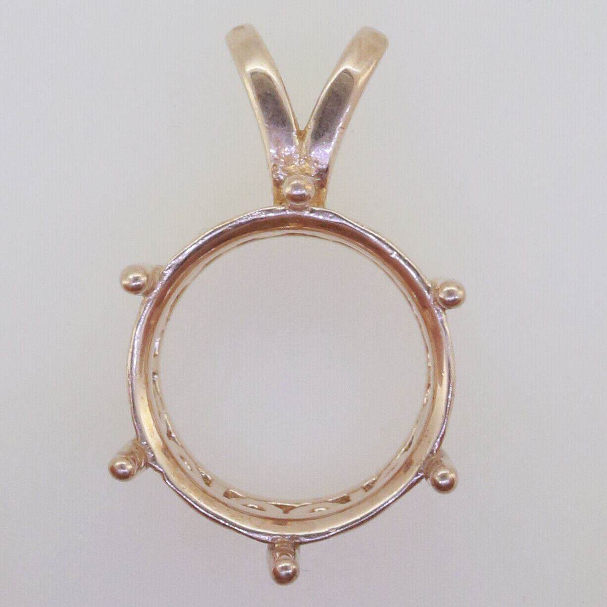 14K Rose Gold Semi Mount Pendant Setting Round 12x12 to 11x11mm 6 Prongs - Syzjewelry