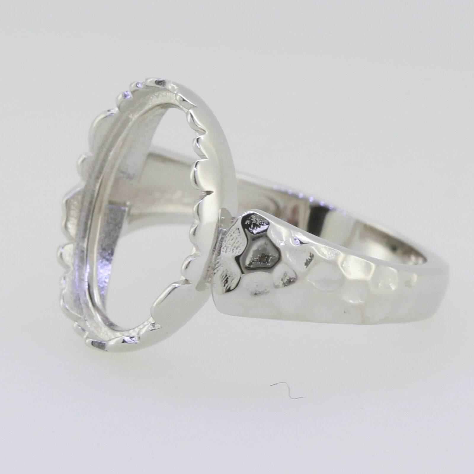 Sterling Silver Semi Mount Ring Setting Cabochon Oval OV 15x11mm Hammered Shank - Syzjewelry