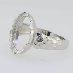 Sterling Silver Semi Mount Ring Setting Cabochon Oval OV 15x11mm Hammered Shank - Syzjewelry