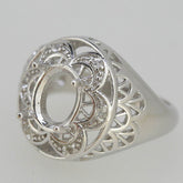 Vintage Style Sterling Silver Semi Mount Ring Setting Oval OV 10x8mm White Topaz - Syzjewelry
