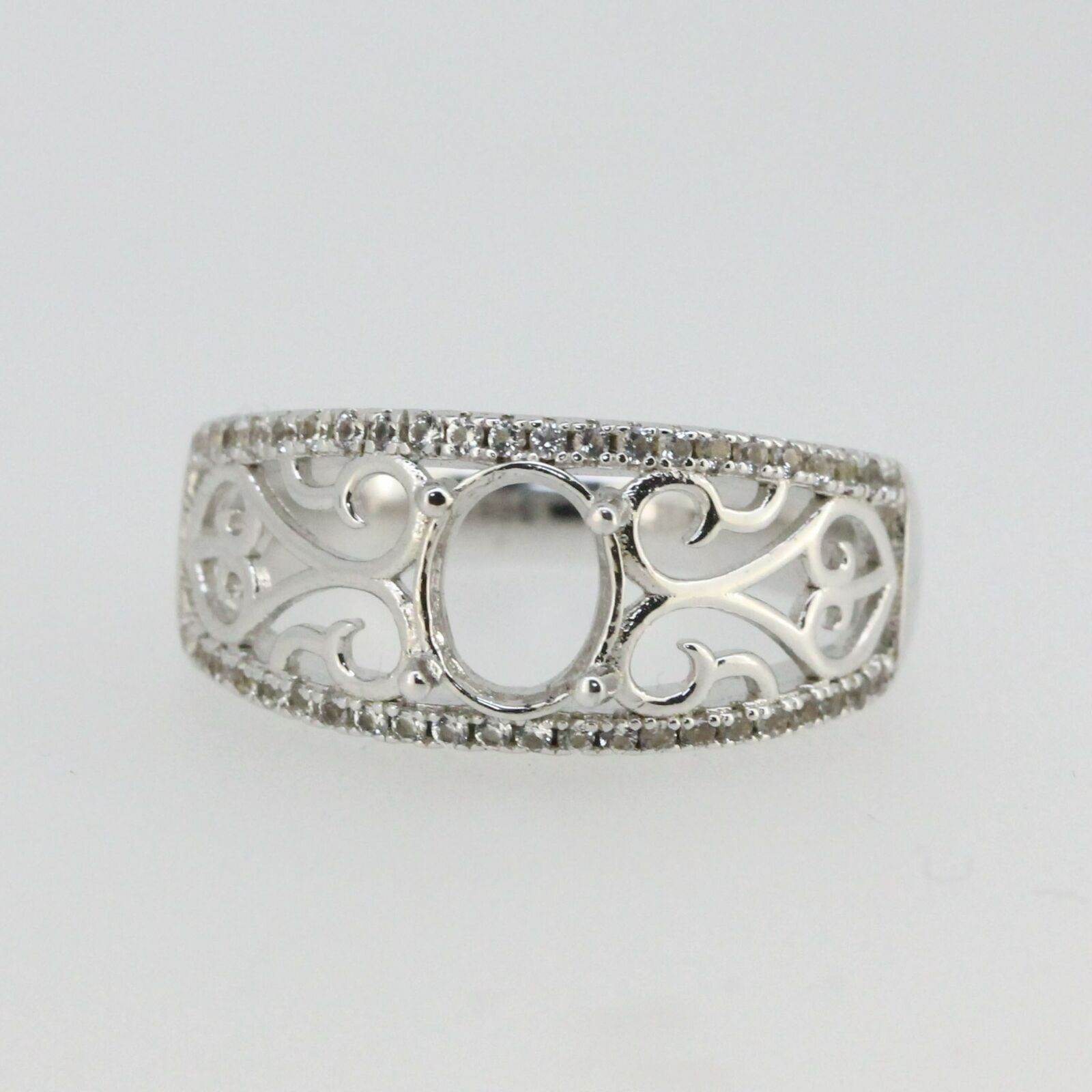 Vintage Repro Sterling Silver Semi Mount Ring Setting Oval OV 8x6mm Wh - Syzjewelry