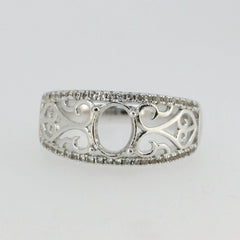Vintage Repro Sterling Silver Semi Mount Ring Setting Oval OV 8x6mm Wh - Syzjewelry