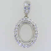 14K White Gold Semi Mount Pendant Setting Oval OV 10X8mm Halo - Syzjewelry