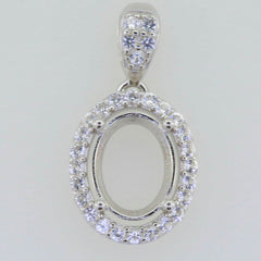 14K White Gold Semi Mount Pendant Setting Oval OV 10X8mm Halo - Syzjewelry