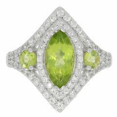 Sterling Silver Semi Mount Ring Setting MQ 12X6mm RD 3.5mm 3 Stones Halo - Syzjewelry