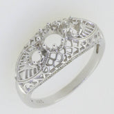 Sterling Silver Semi Mount Ring Setting Round RD 4x4 3x3mm 3 Stone Filigree - Syzjewelry