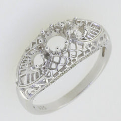 Sterling Silver Semi Mount Ring Setting Round RD 4x4 3x3mm 3 Stone Filigree - Syzjewelry