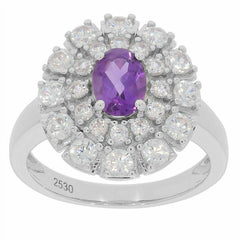 Sterling Silver Semi Mount Ring Setting Oval OV 7x5mm Double Halo White Topaz - Syzjewelry