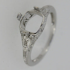 Art Deco Style Sterling Silver Semi Mount Ring Setting Cushion CU 8x8mm - Syzjewelry