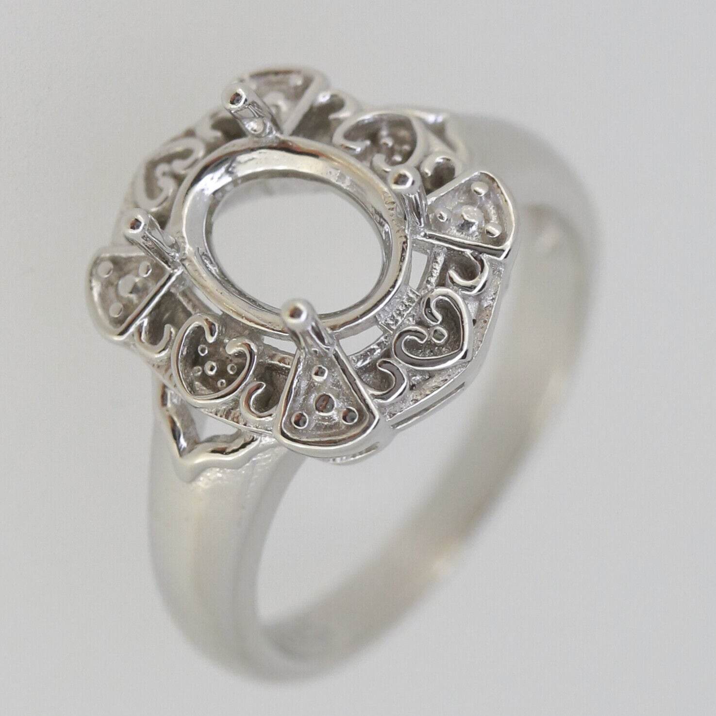 Vintage Style Sterling Silver Semi Mount Ring Setting Oval OV 9x7mm White Topaz - Syzjewelry