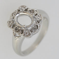 Vintage Style Sterling Silver Semi Mount Ring Setting Oval OV 9x7mm White Topaz - Syzjewelry