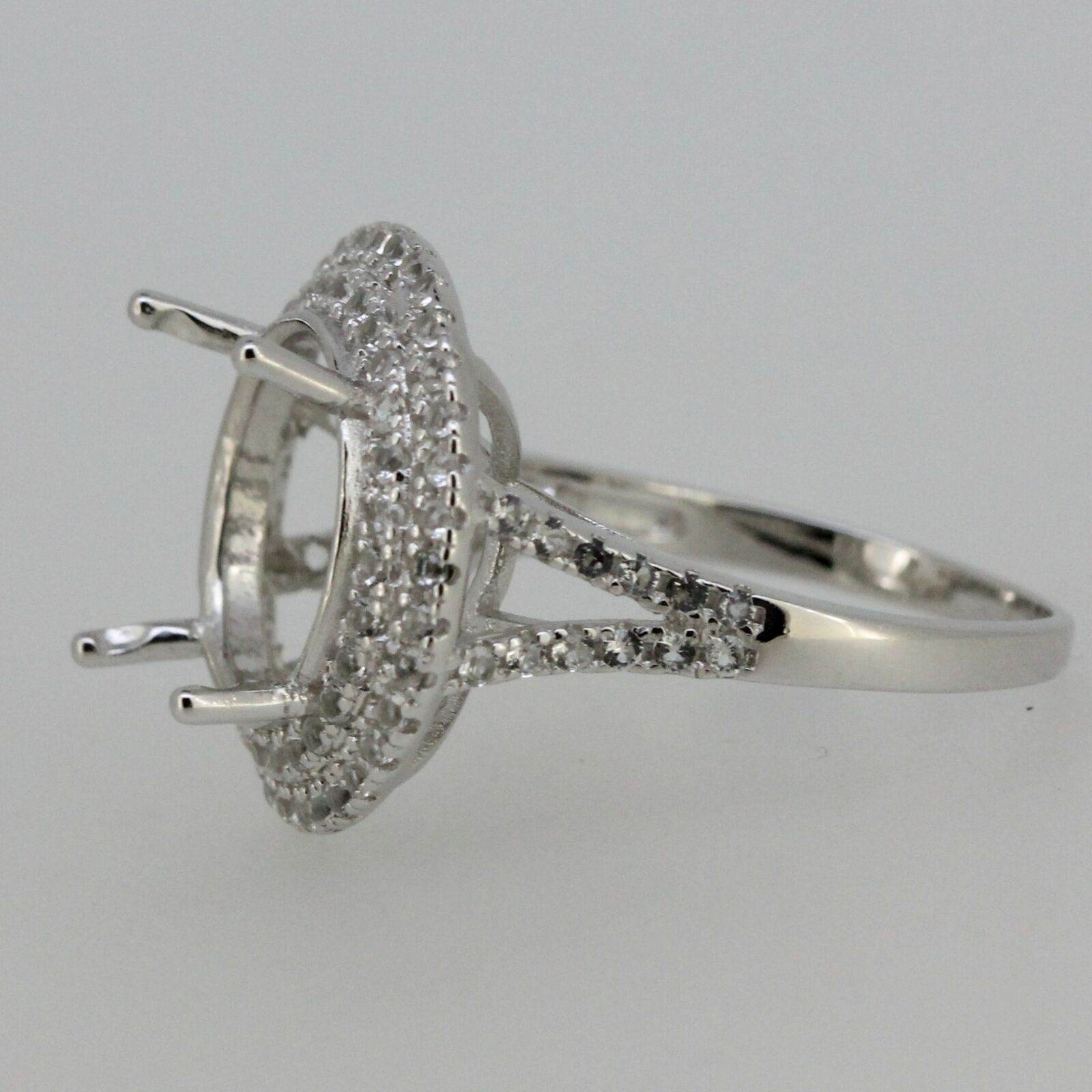 Sterling Silver Semi Mount Ring Setting Round RD 13x13mm Double Halo White Topaz - Syzjewelry