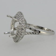 Sterling Silver Semi Mount Ring Setting Round RD 13x13mm Double Halo White Topaz - Syzjewelry