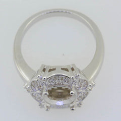 Sterling Silver Semi Mount Ring Setting Oval OV 10x8mm Halo Art Nouveau Style - Syzjewelry