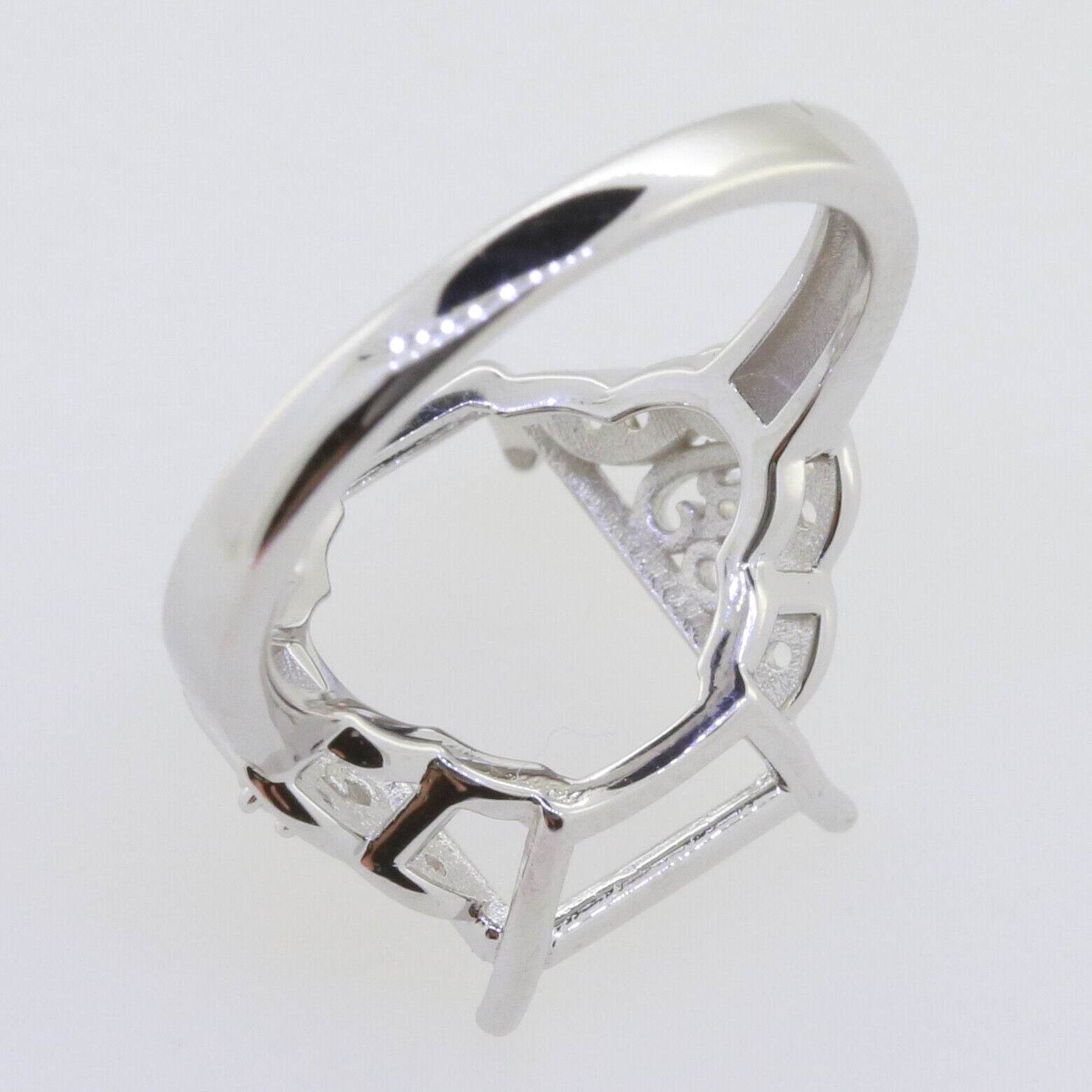 Sterling Silver Semi Mount Ring Setting Emerald OCT 14x10mm side stone - Syzjewelry