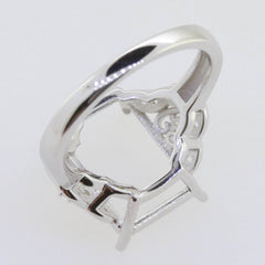 Sterling Silver Semi Mount Ring Setting Emerald OCT 14x10mm side stone - Syzjewelry