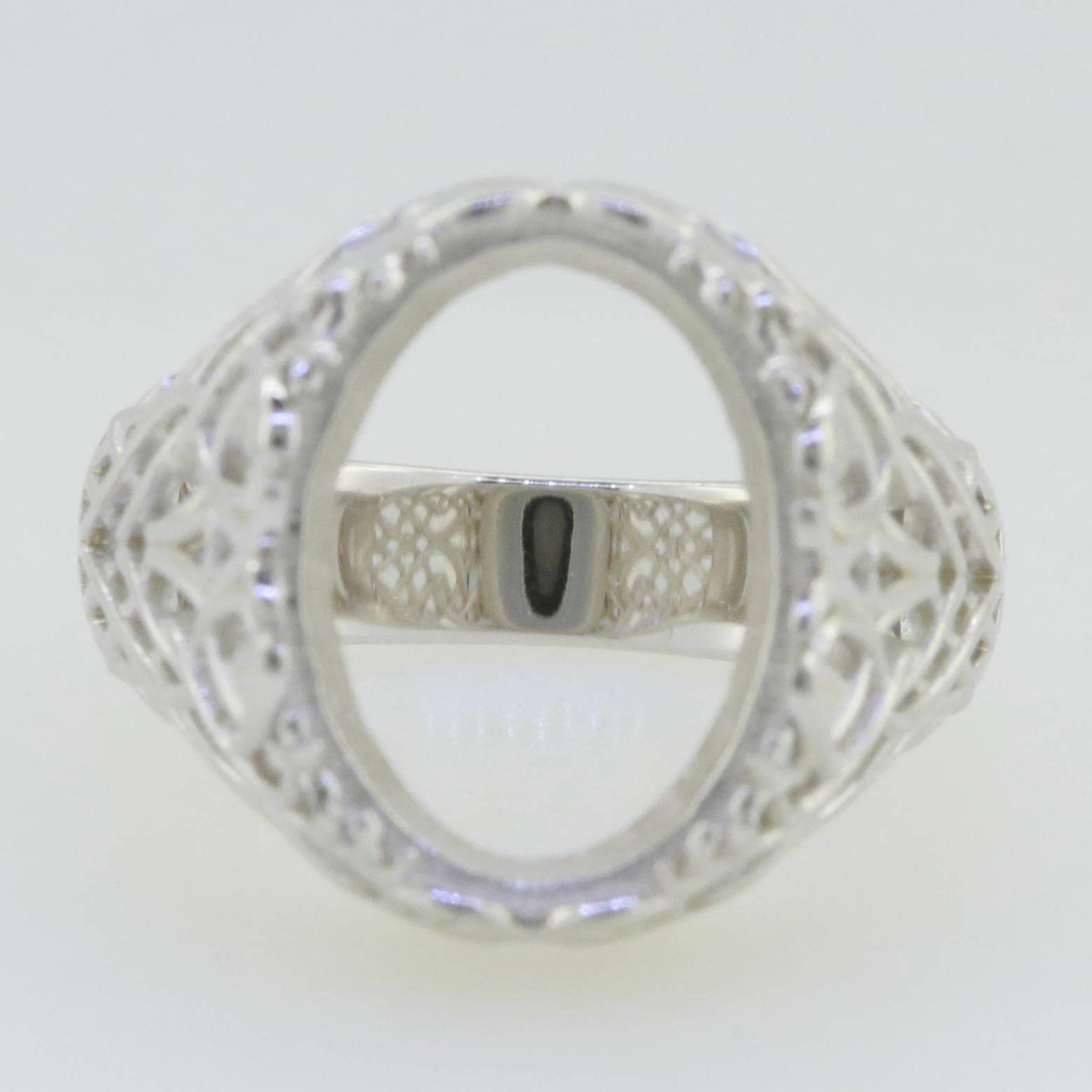 Sterling Silver Semi Mount Ring Setting Oval OV 16x12mm Art Deco Style - Syzjewelry