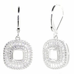 Sterling Silver Semi Mount Earrings Setting Cushion CU 6X6mm White Topaz - Syzjewelry