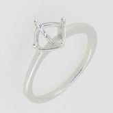 Minimal 14K White Gold Semi Mount Ring Setting Cushion Cu 7x7mm thin band - Syzjewelry