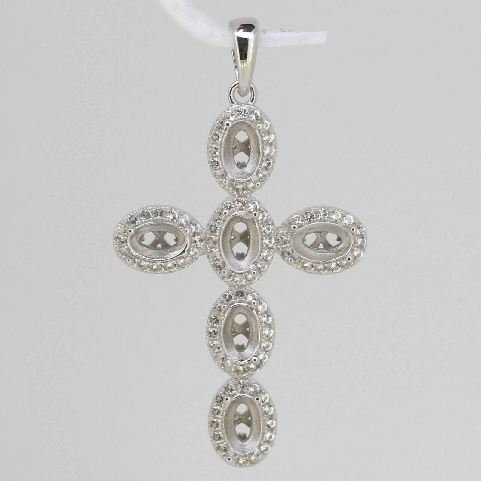 Sterling Silver Semi Mount Pendant Setting Oval OV 6x4mm Cross White Top - Syzjewelry