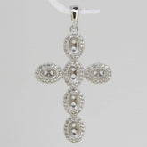 Sterling Silver Semi Mount Pendant Setting Oval OV 6x4mm Cross White Top - Syzjewelry