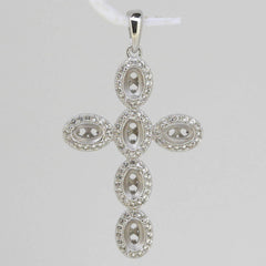 Sterling Silver Semi Mount Pendant Setting Oval OV 6x4mm Cross White Top - Syzjewelry