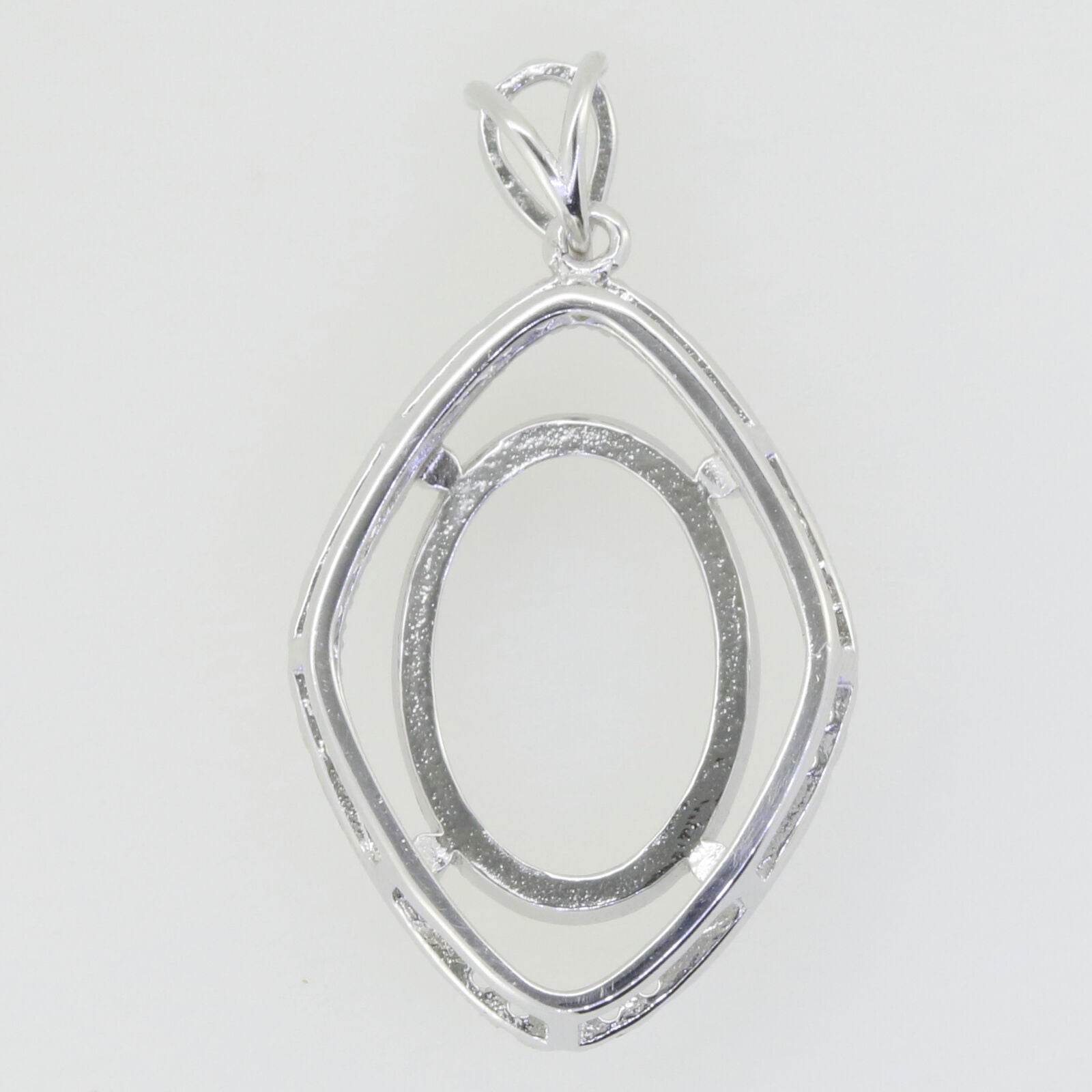 Sterling Silver Semi Mount Pendant Setting Oval OV 16x12mm W/ White Topaz - Syzjewelry
