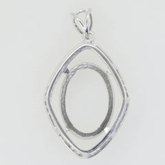 Sterling Silver Semi Mount Pendant Setting Oval OV 16x12mm W/ White Topaz - Syzjewelry