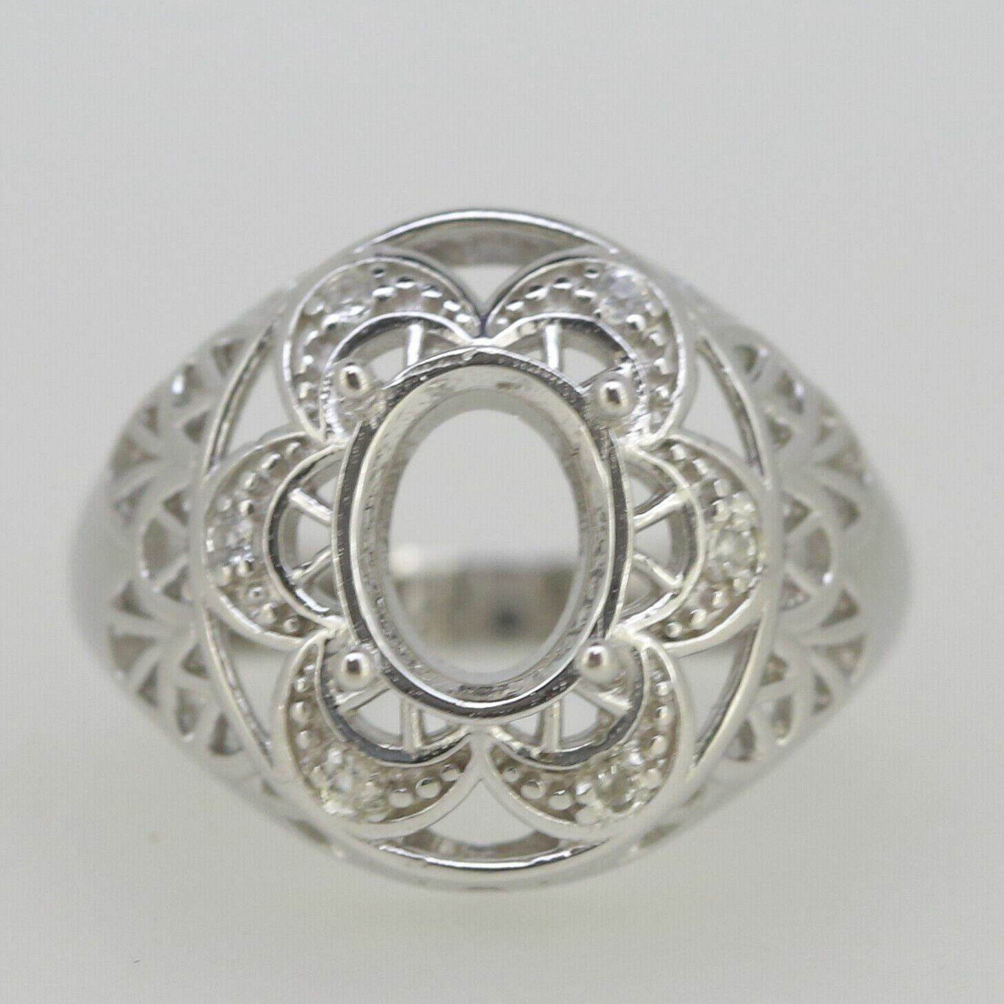 Vintage Style Sterling Silver Semi Mount Ring Setting Oval OV 10x8mm White Topaz - Syzjewelry