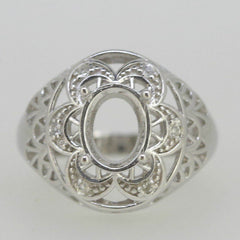 Vintage Style Sterling Silver Semi Mount Ring Setting Oval OV 10x8mm White Topaz - Syzjewelry