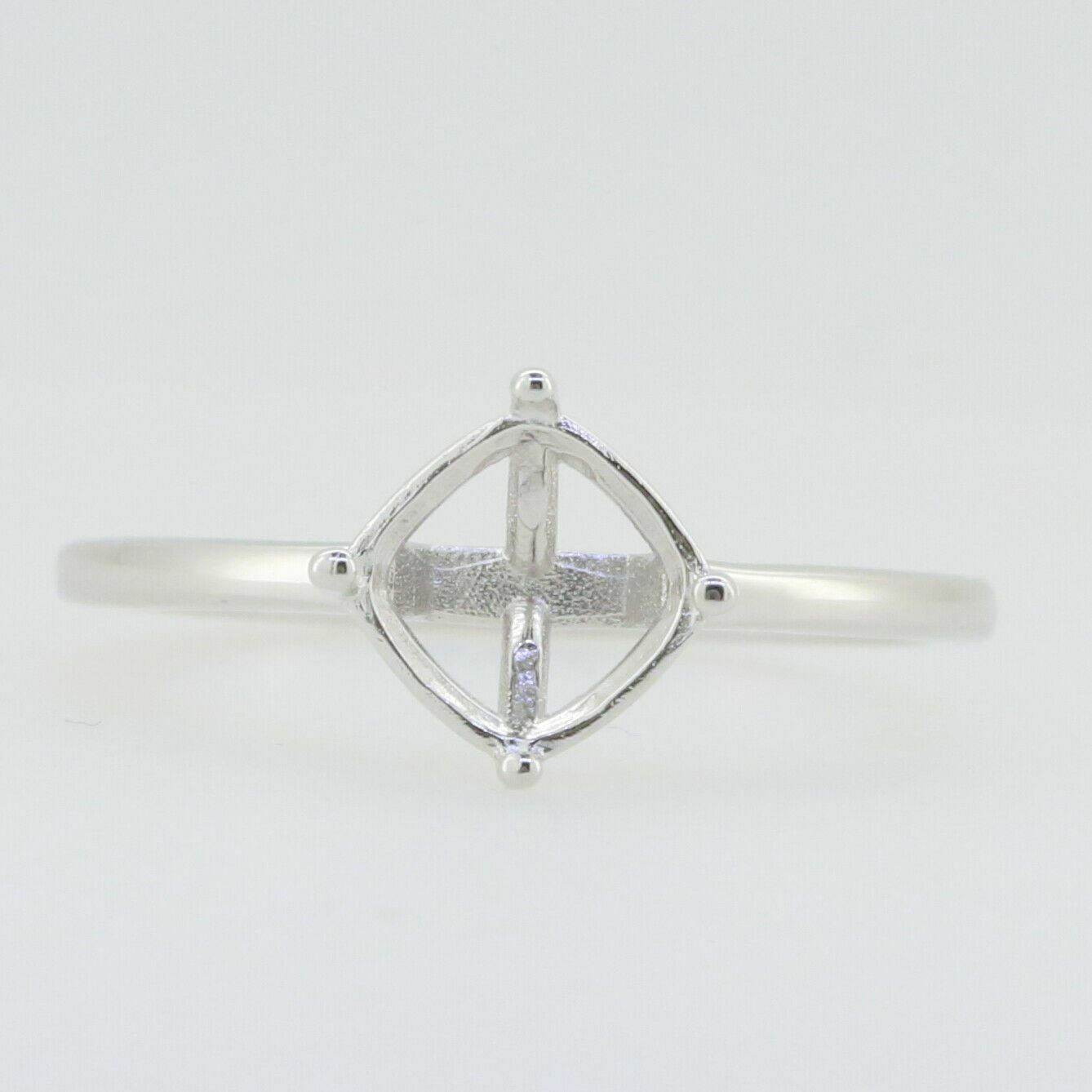 Minimal 14K White Gold Semi Mount Ring Setting Cushion Cu 7x7mm thin band - Syzjewelry