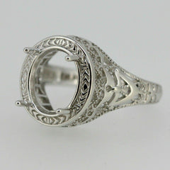 Sterling Silver Semi Mount Ring Setting Oval OV 11x9mm Art Deco Style - Syzjewelry