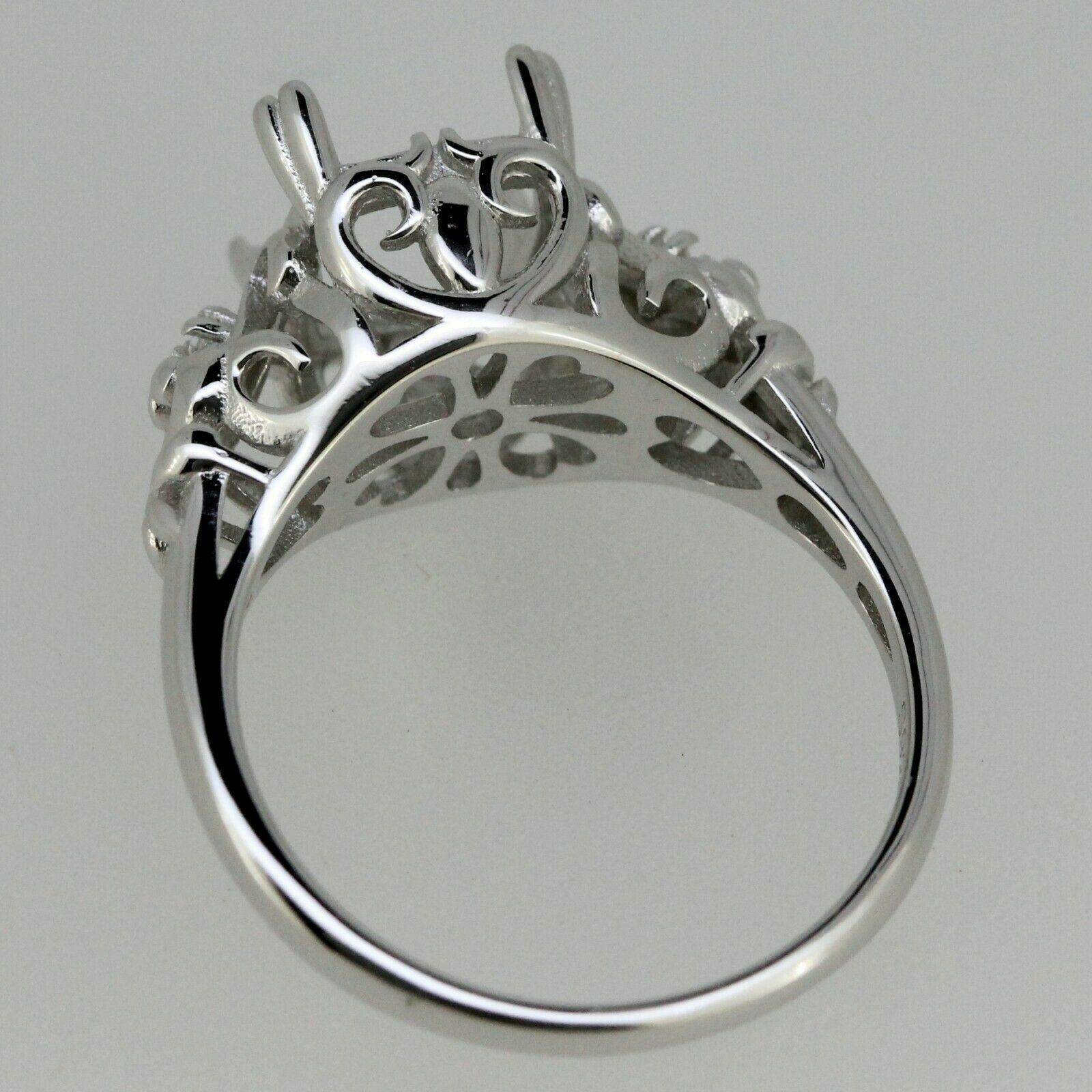 Sterling Silver Semi Mount Ring Setting Cushion CU 8x8mm Vintage Reproductio Art Deco Fleur De Lis - Syzjewelry