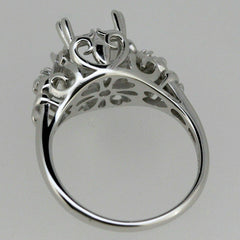 Sterling Silver Semi Mount Ring Setting Cushion CU 8x8mm Vintage Reproductio Art Deco Fleur De Lis - Syzjewelry