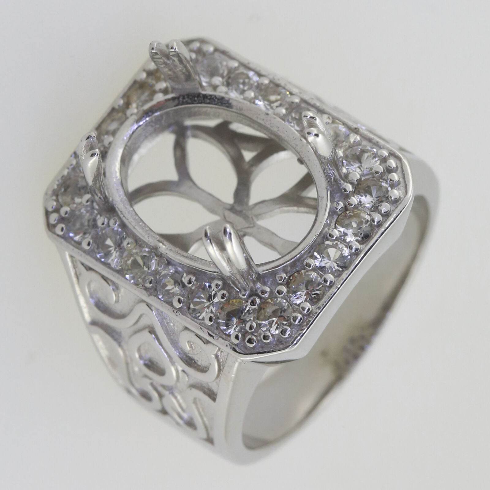 Giant Men's Sterling Silver Semi Mount Ring Setting Oval OV 17x12mm Topaz - Syzjewelry