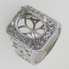 Giant Men's Sterling Silver Semi Mount Ring Setting Oval OV 17x12mm Topaz - Syzjewelry