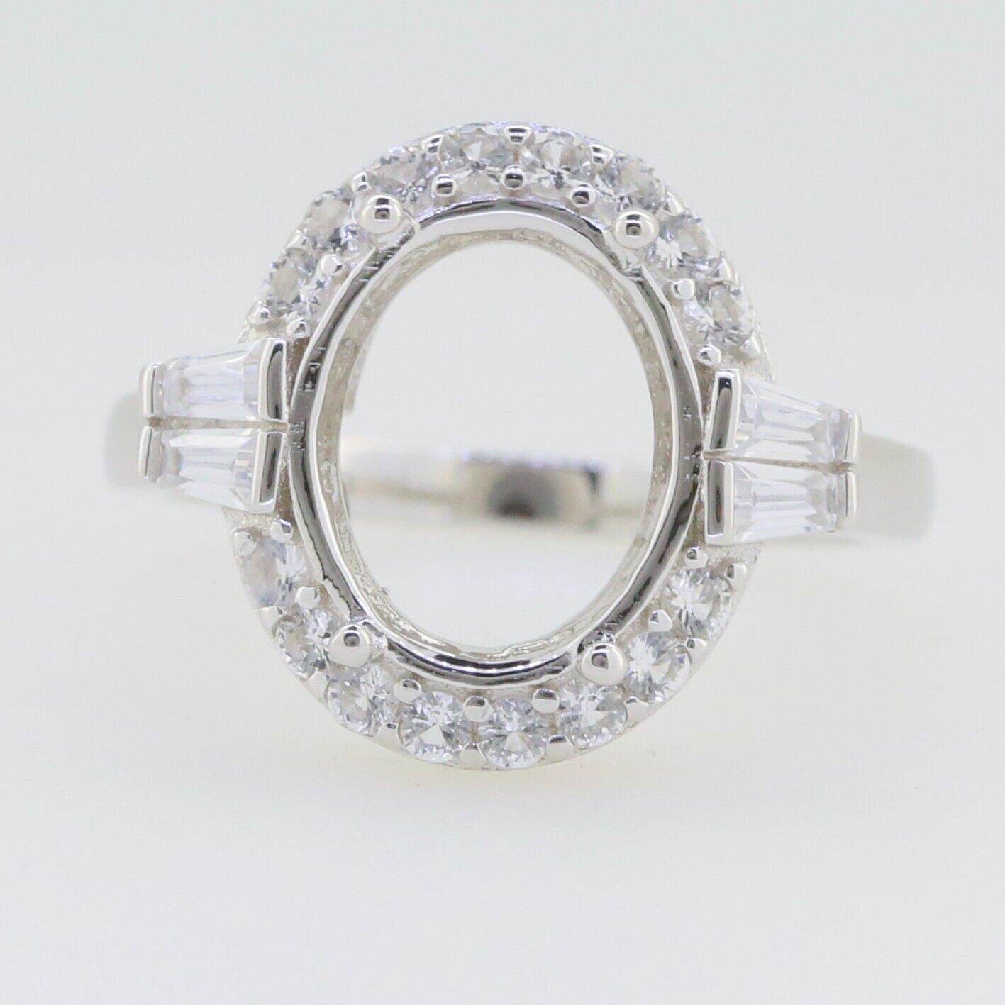 Sterling Silver Semi Mount Ring Setting Oval OV 12X10mm White Topaz - Syzjewelry