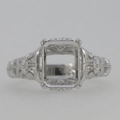 Filigree Sterling Silver Semi Mount Ring Setting Emerald OCT 9x7mm - Syzjewelry