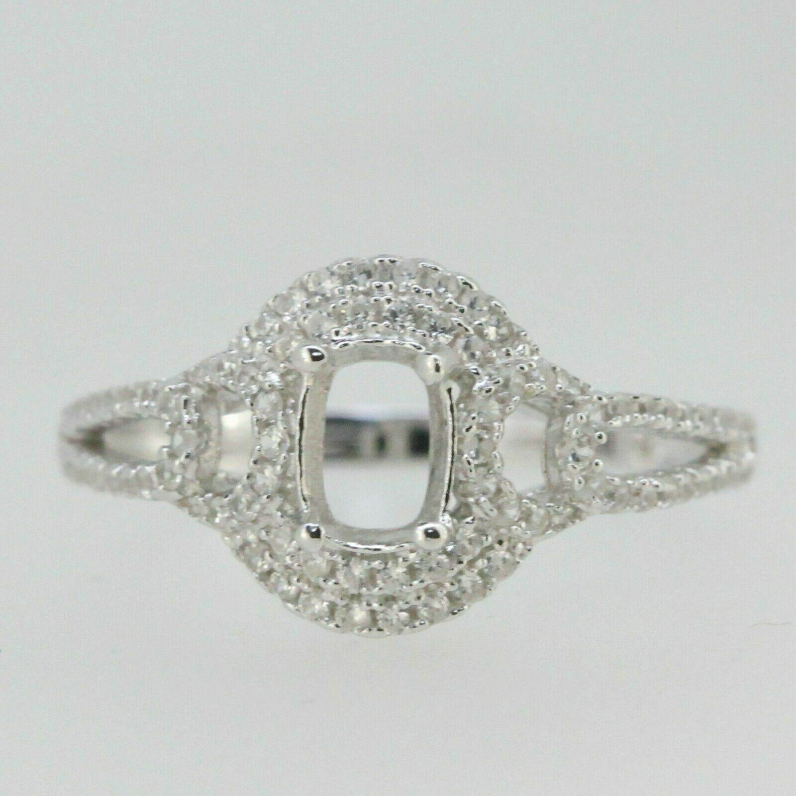 Sterling Silver Semi Mount Ring Setting Oval OV 7x5mm Double Halo White Topaz - Syzjewelry