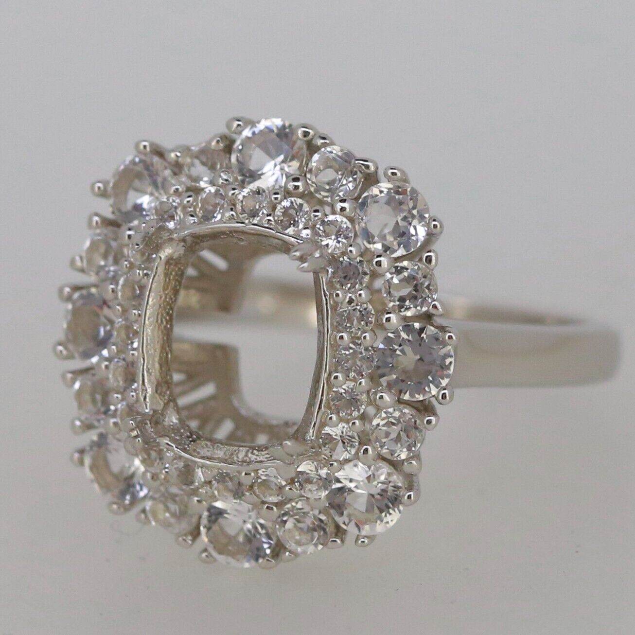 Sterling Silver Semi Mount Ring Setting Cushion CU 10x8mm Double Halo - Syzjewelry