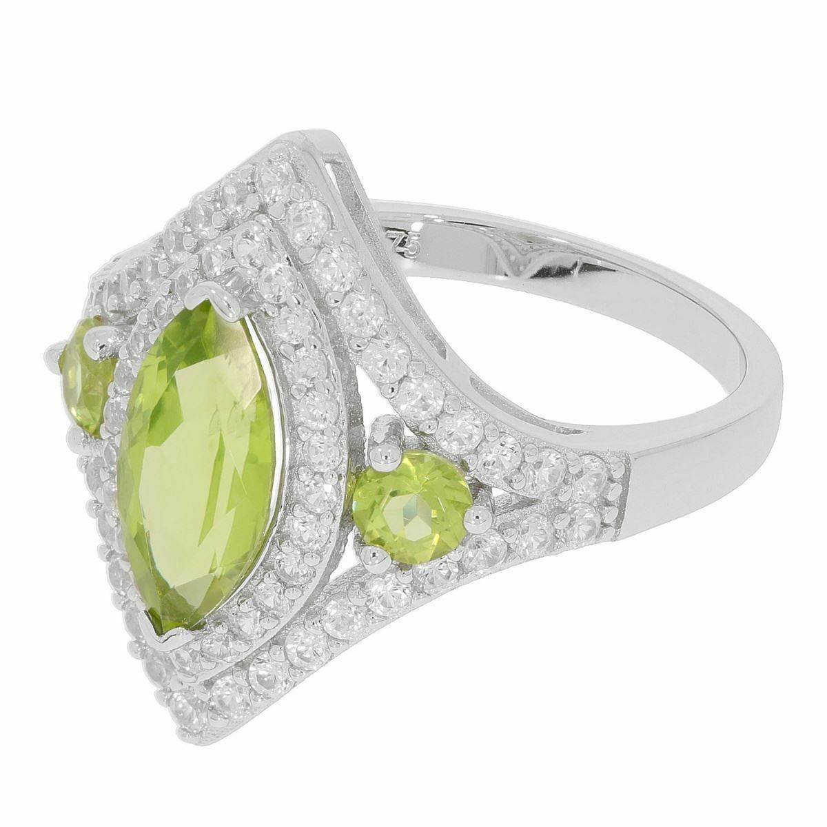 Sterling Silver Semi Mount Ring Setting MQ 12X6mm RD 3.5mm 3 Stones Halo - Syzjewelry