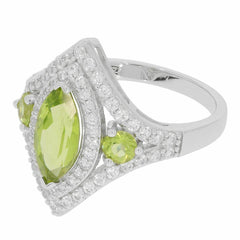 Sterling Silver Semi Mount Ring Setting MQ 12X6mm RD 3.5mm 3 Stones Halo - Syzjewelry