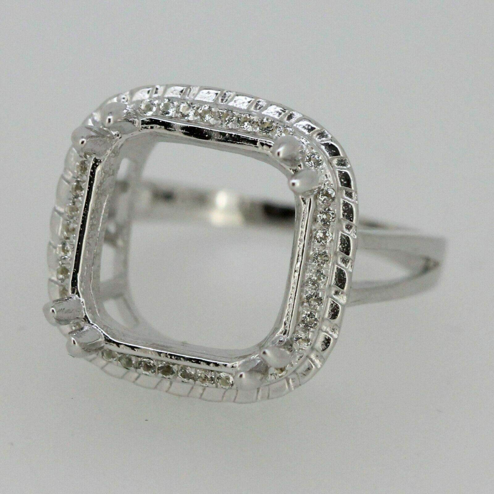 Sterling Silver Semi Mount Ring Setting Cushion Cu14x14mm Vintage Style - Syzjewelry