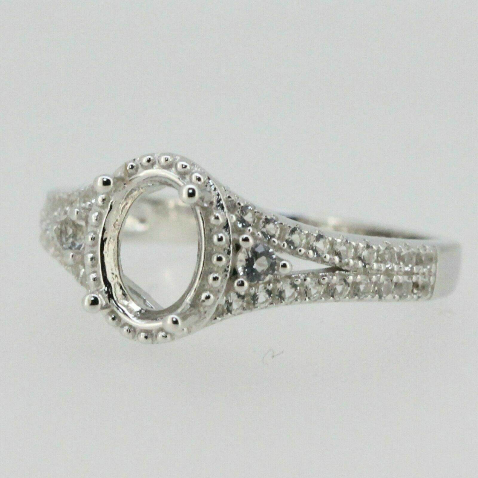 Sterling Silver Semi Mount Ring Setting Oval Cut OV 8x6mm White Topaz - Syzjewelry