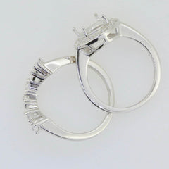 2 PC set Sterling Silver Semi Mount Ring Setting Oval OV 11X9mm White - Syzjewelry