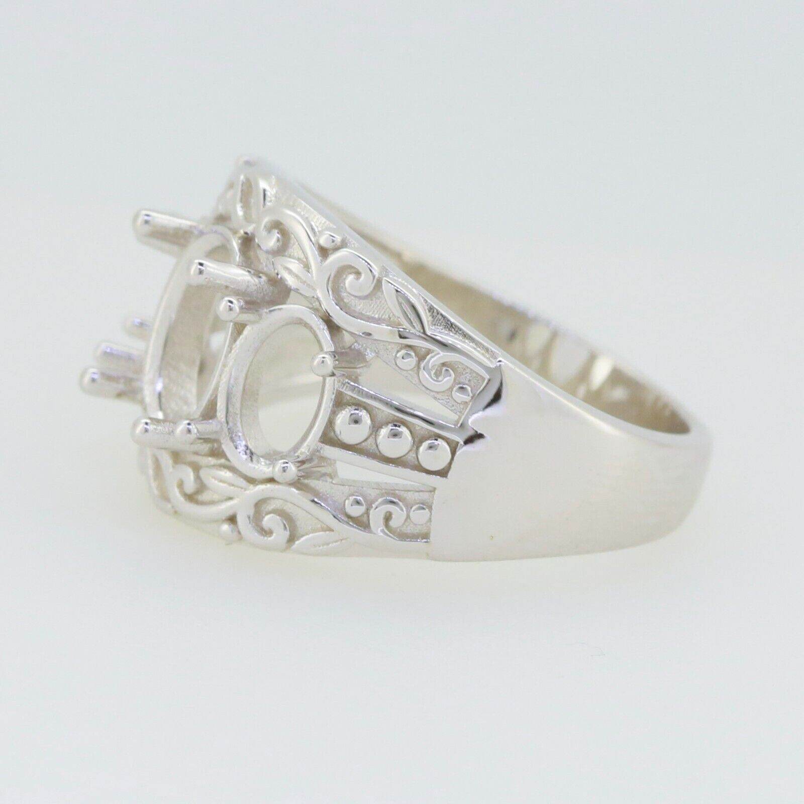 Sterling Silver Semi Mount Ring Setting OV 9x7mm 7x5mm 3 Stone Dome Ri - Syzjewelry