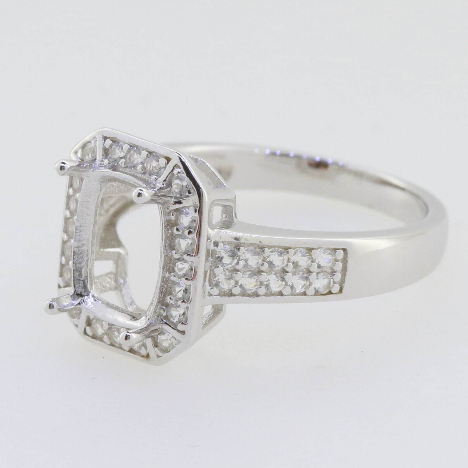 Sterling Silver Semi Mount Ring Setting Cushion CU9x7mm Halo W/ White Topaz - Syzjewelry