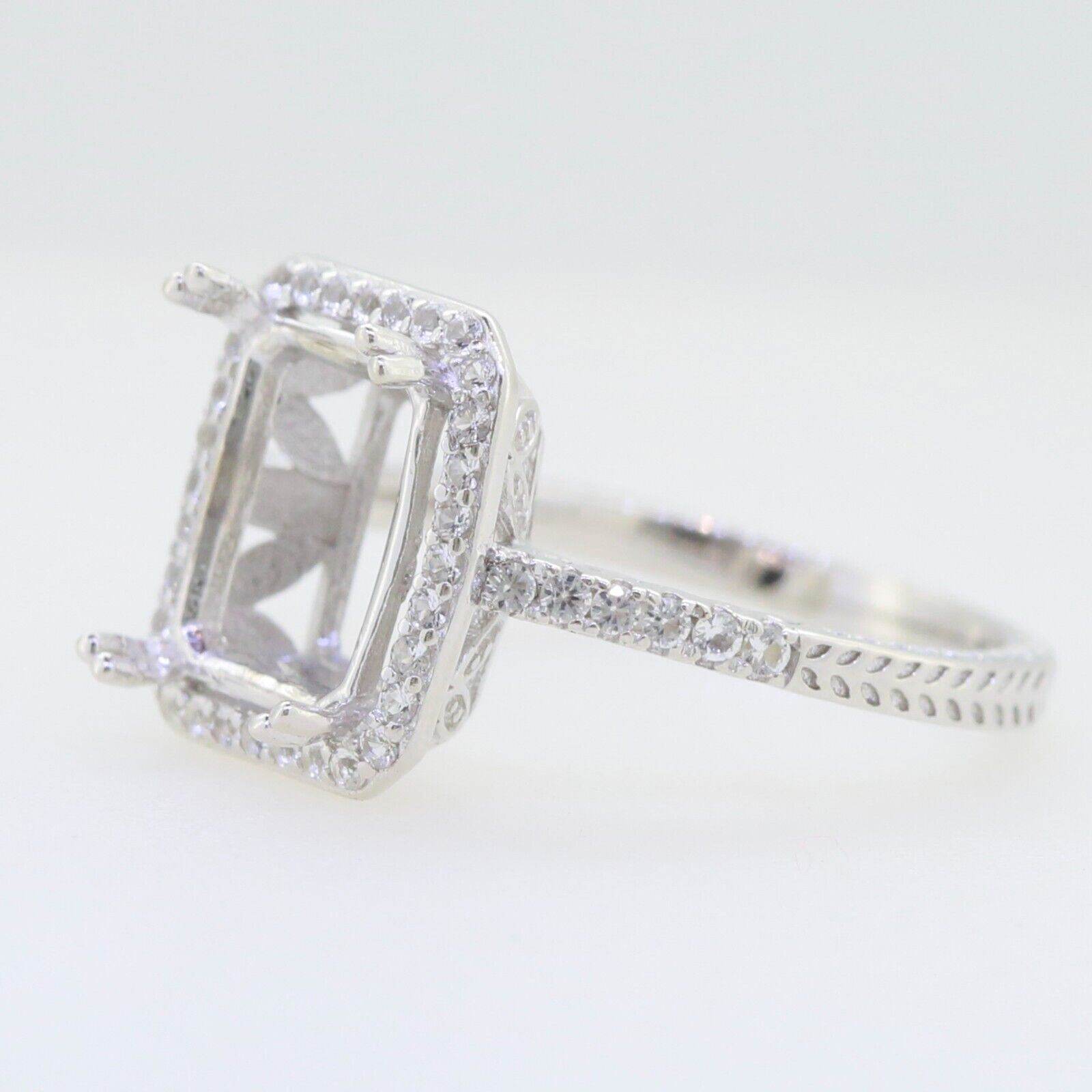 Sterling Silver Semi Mount Ring Setting Emerald Oct 10x8mm Art Deco Style - Syzjewelry